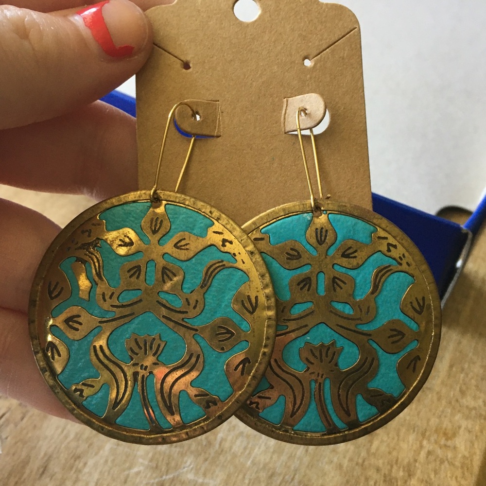 Teal leather earrings